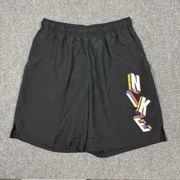 Nike Shorts Men Large Dri Fit Flex Spellout Training Athletic Gym Black 0605 - Picture 1 of 9